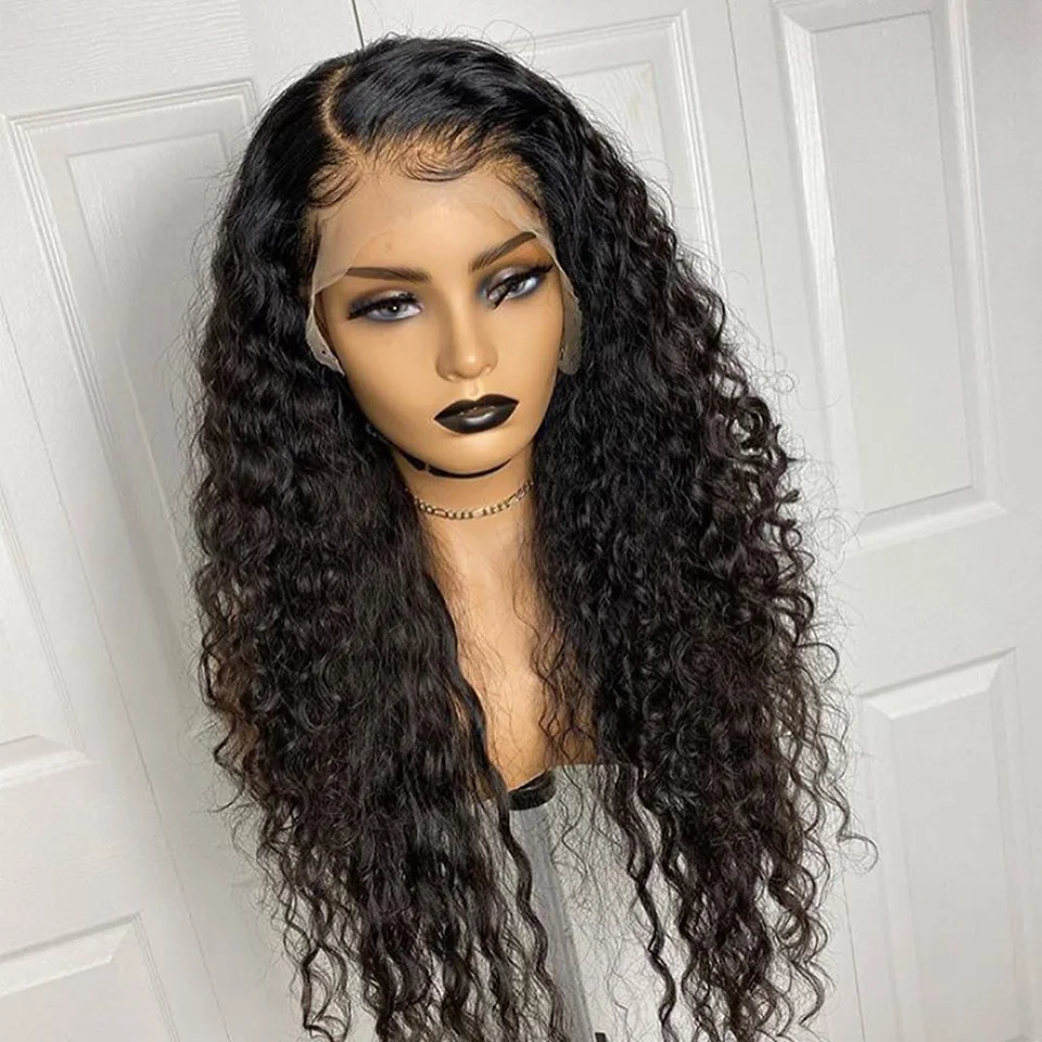 

Long 180Density 26inch Natural Black Glueless Kinky Curly Deep Lace Front Wig For Women With Baby Hair Preplucked Daily