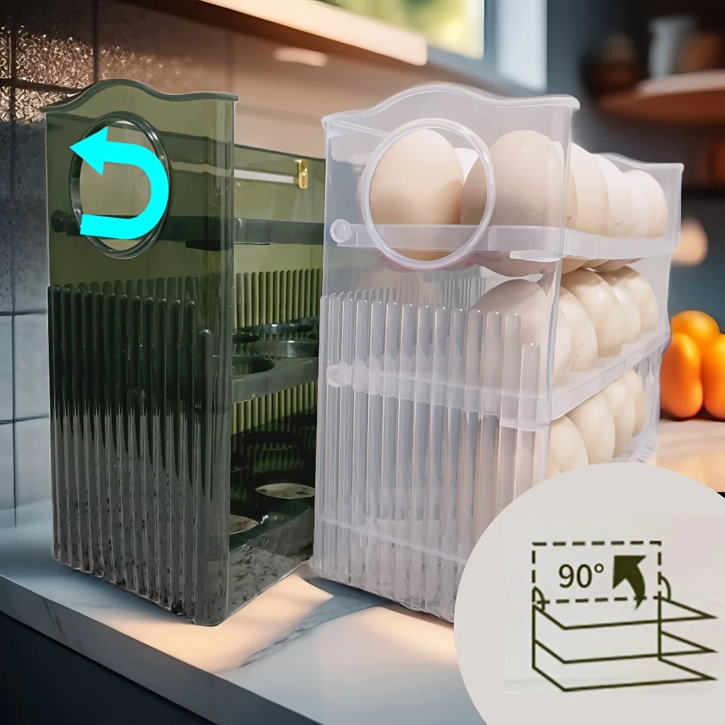 30Grids Automatically rebound Egg Storage Box Rotating Refrigerator Organizer Food Containers Dispenser Kitchen Storage Boxes