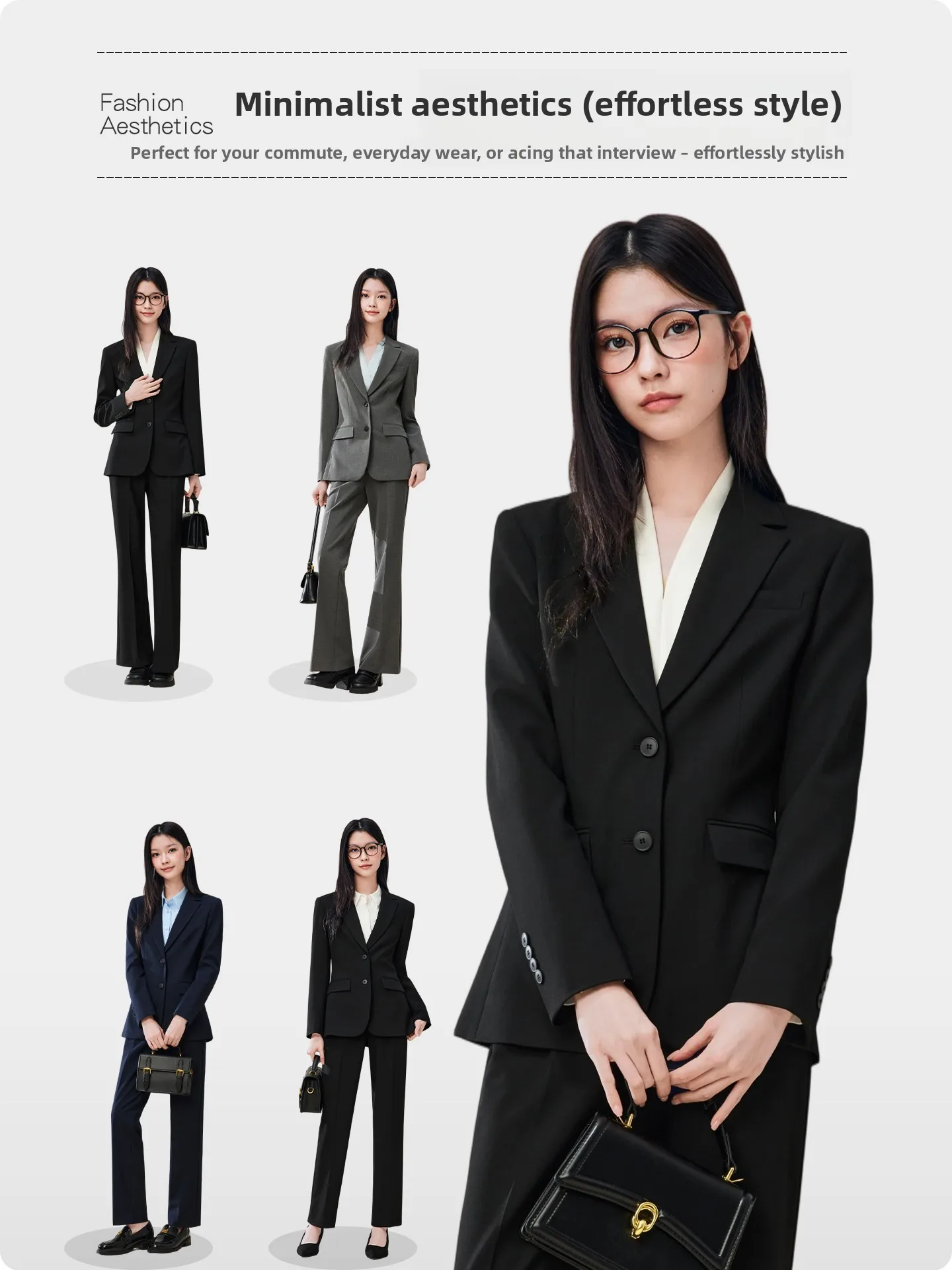 Damski garnitur dwuczęściowy, dwuguzikowy, profesjonalny strój do pracy, na rozmowę kwalifikacyjną, biznesowy, casualowy, do biura, modny, odporny na zagniecenia, z długim rękawem.