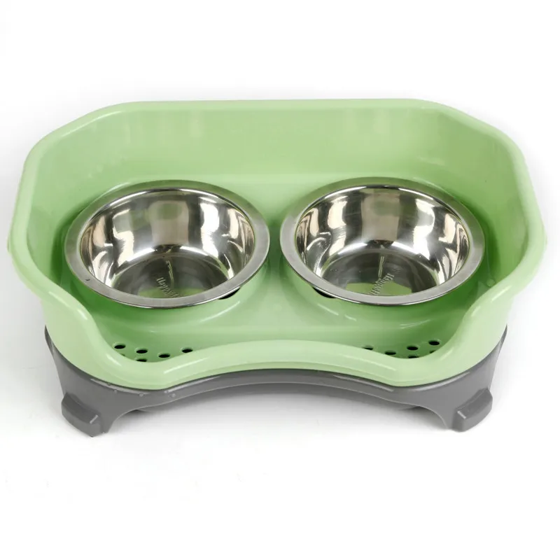 

Dog Double Bowls Cat Food Bowl PP Cat Bowl Stainless Steel Double Bowl Pet Bowl Dog Bowl Food Water Feeders Table Pet Accessorie