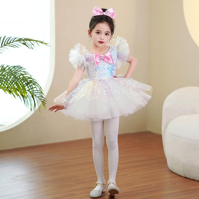 Gonna principessa sari con paillettes Costume da ballo per bambini abbigliamento da spettacolo scuola materna gonna gonfia carina vestiti da prestazione ragazze