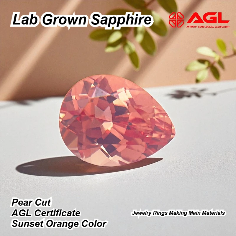 

High Quality Lab Grown Sapphire Pear Cut Sunset Orange Charms Jewelry Rings Making Main Materials Selectable AGL Certificate