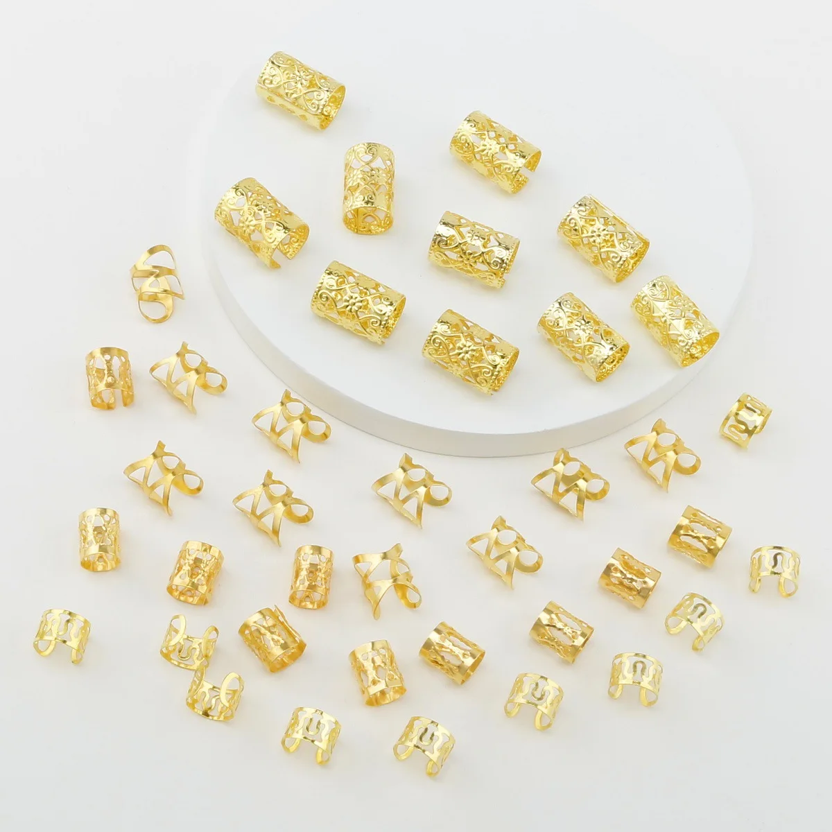 40 unids/bolsa conjunto de anillos para el cabello de peluca Dreadlock hueca dorada-peluca DIY piezas de accesorios para el cabello trenzado Dread para manualidades