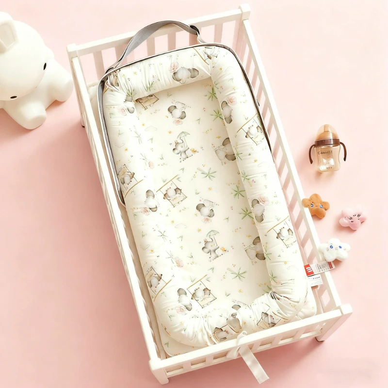 

2026 New Foldable Baby Crib with Adjustable Rope Cute Cartoon Print Portable Bassinet Easy To Storage and Wash Toddler Bed