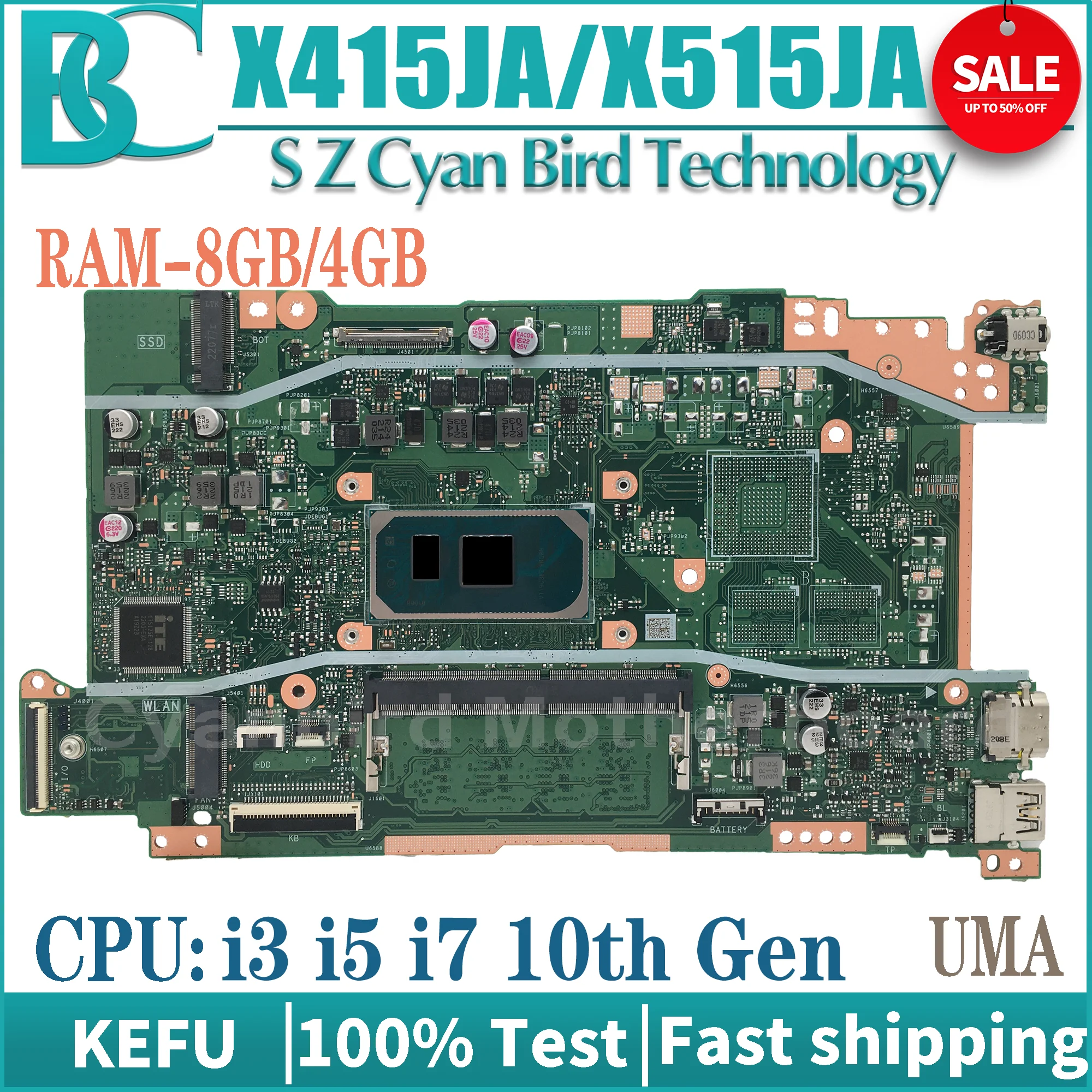 X415JA X515JA Mainboard For ASUS X515JA X415JP X415JF X515JP X515JF Laptop Motherboard i3 i5 i7 10th Gen UMA/V2G RAM-4GB/8GB