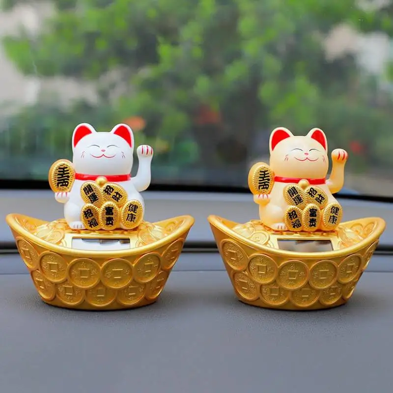 

1pc Solar Powered Lucky Cat Ornaments Chinese Waving Hand Beckoning Fortune Cat Fit Home Office Desktop Car Lucky Decor Ornament