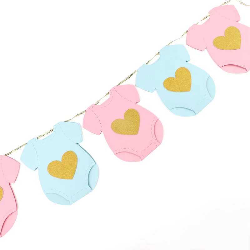 

Baby Shower Blue Pink Bodysuit Paper Garland Gender Reveal Party Hanging Banner Flag Kids Boy Girl Birthday Decoration Supplies