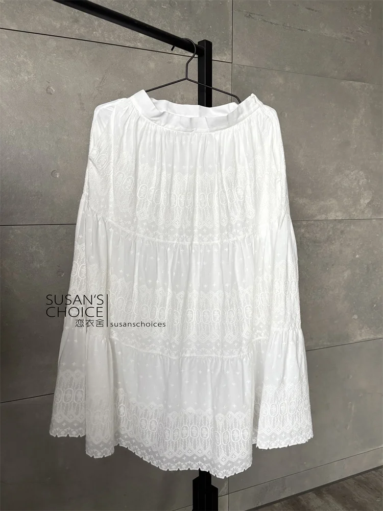 سوزان عالية الخصر ألف خط تنورة الدانتيل والتطريز الأبيض الصيف جديد Sle المرأة Faion تنوعا القطن الوقوف صالح ميدي...