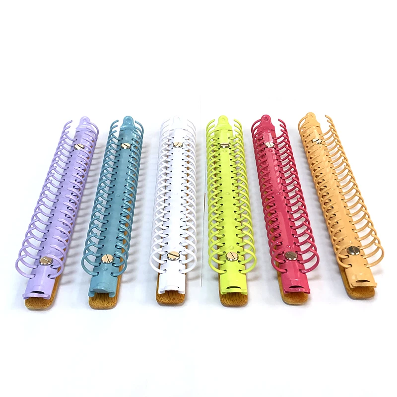 A5 Colorful Metal Ring Binder Clips with Bamboo Back Panel 20 Detachable Buckle Loose-leaf Binding Strip for Album Notebook