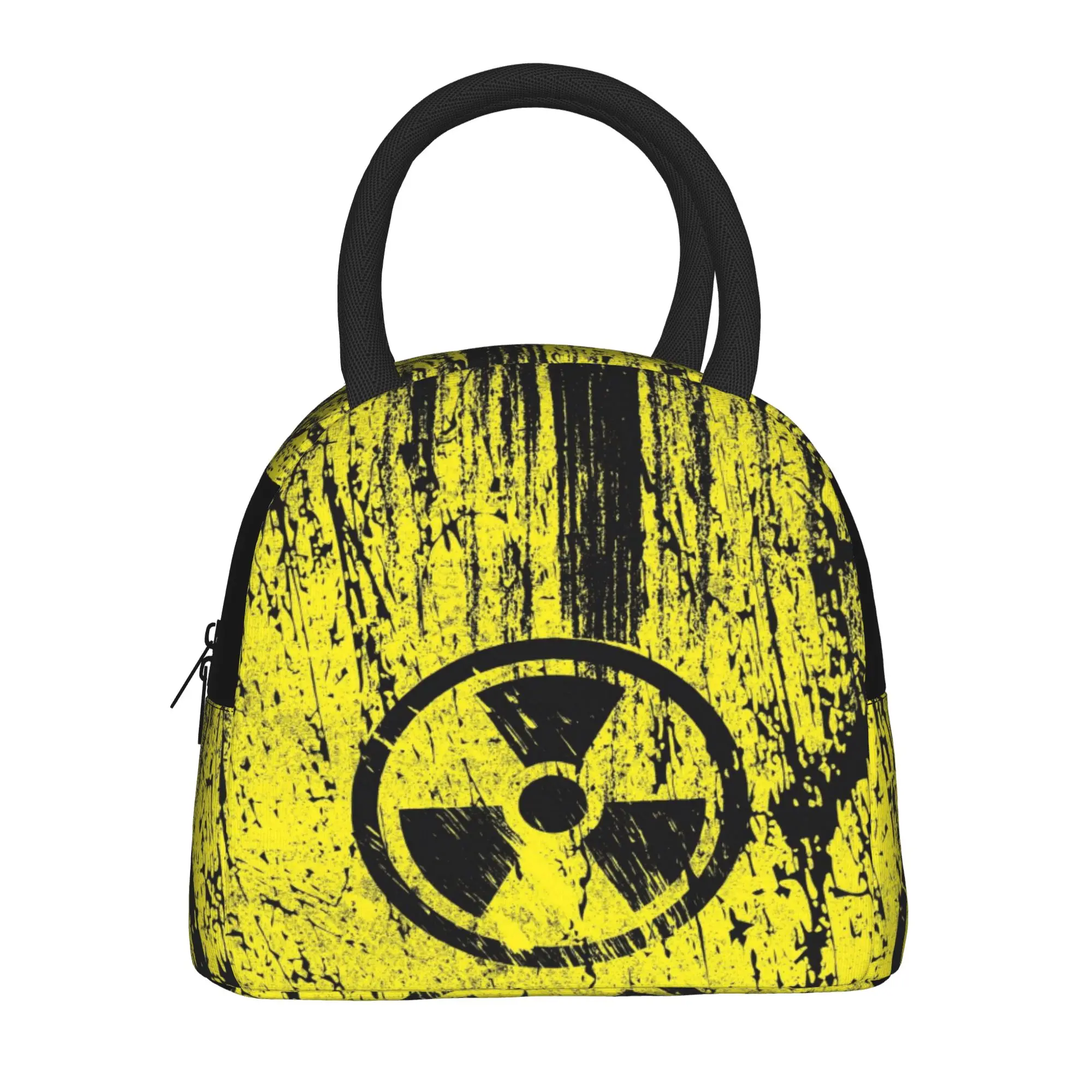 Back to school season  Food Bag Yellow Grunge Radioactive Warning Sign Zipper Closure Casual Personalised Solid Lunch Bag