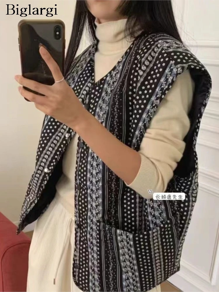 

Осень-зима, стеганые хлопковые жилеты без рукавов, пальто, женские модные женские жилеты с цветочным принтом, куртки, свободные женские пальто в корейском стиле