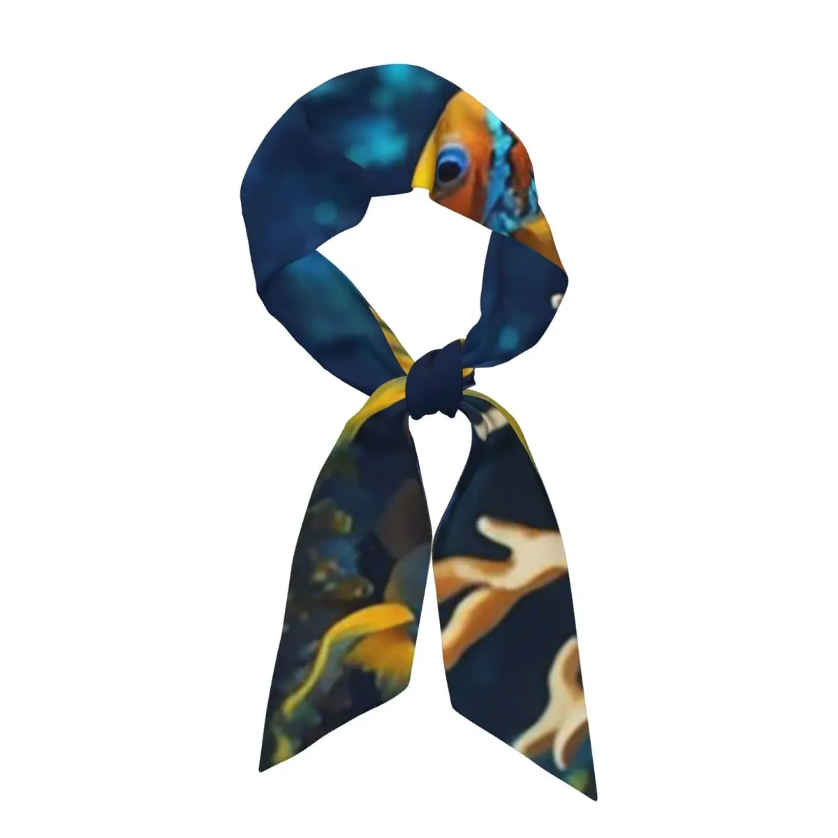Underwater Oasis Colorful Fish And Vibrant Corals On Ocean Blue Women Long Narrow Scarf Soft Skinny Scarf