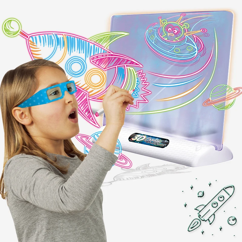 Tablero de dibujo fluorescente 3D, juguete mágico, luminoso, tablero de escritura tridimensional, tablero de Graffiti, iluminación, juguete educativo para niños