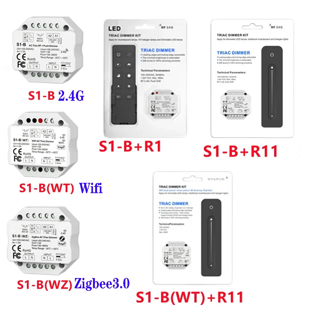 

AC Triac Dimmer For Single Color 2.4G RF/WIFI/Zigbee LED Controller S1-B /S1-B(WT) / S1-B(WZ) AC100V-240V