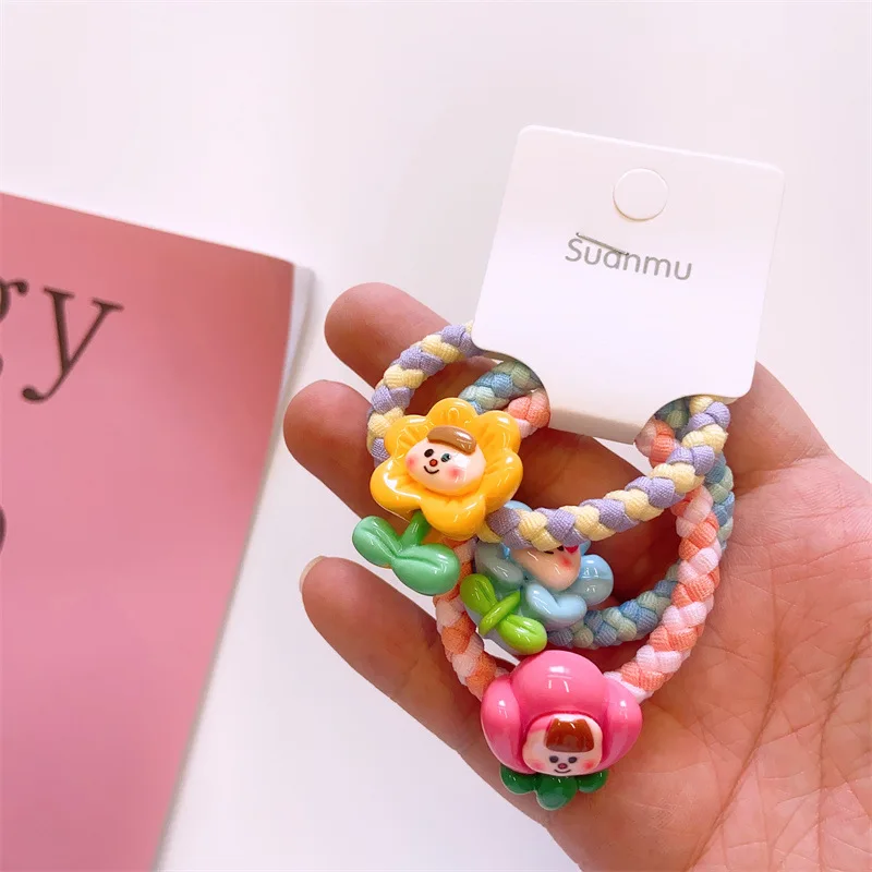 3 teile/satz Kinder kawaii Blume Frucht Haar gummi Baby bunte Herz Haar Seil elastische Haar Gummibänder für Mädchen niedlichen Haar bänder Geschenk – Detail 7