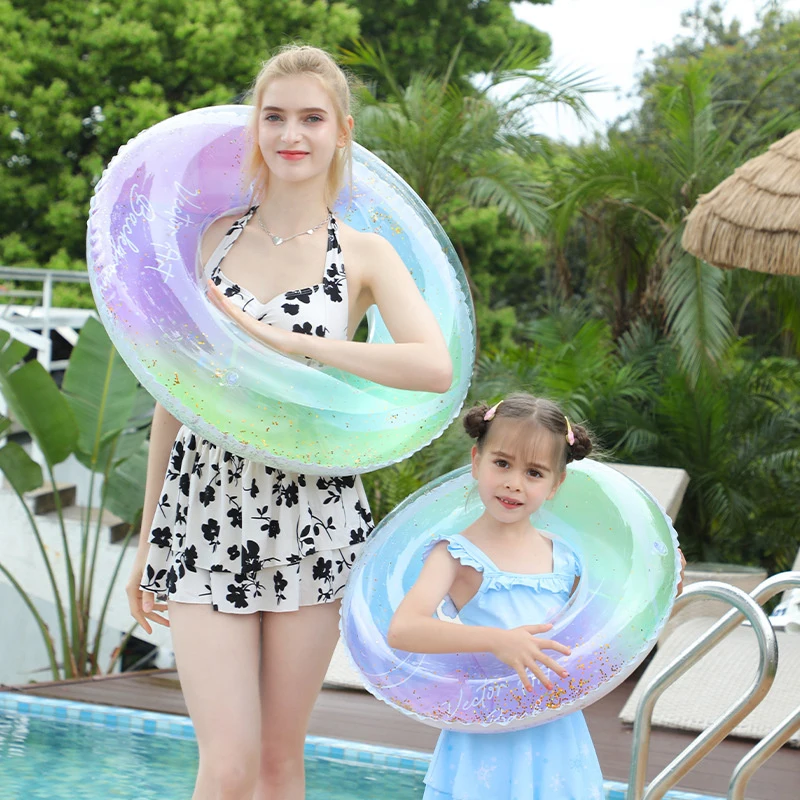 Transparent Glitter Pool Foats Swimming Ring Adult Children Inflatable Pool Tube Giant Float Boys Girl Water Fun Toy Swim Laps