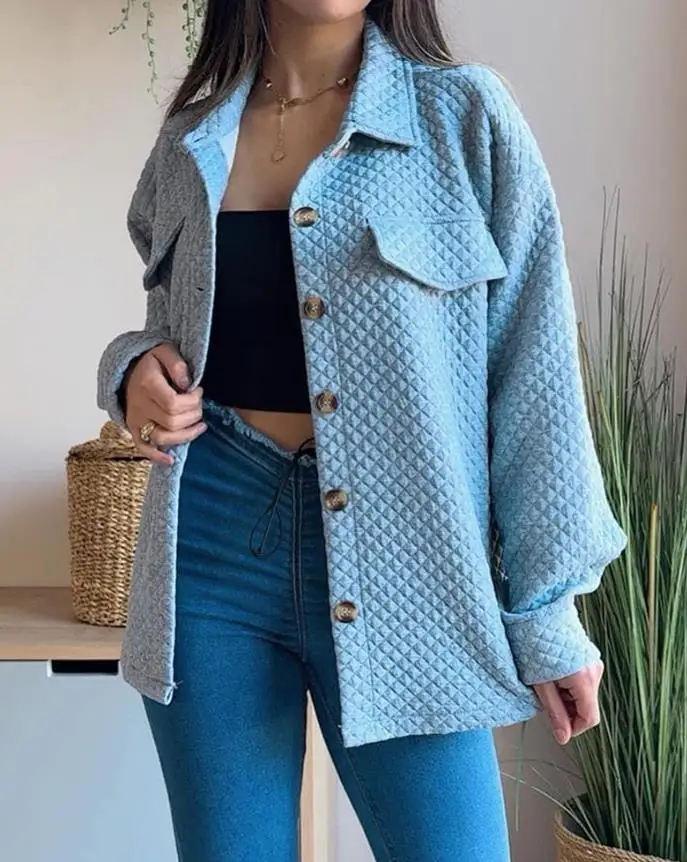 

Рубашка на пуговицах с длинным рукавом и ромбовидным узором, повседневная свободная осенняя блузка с карманом