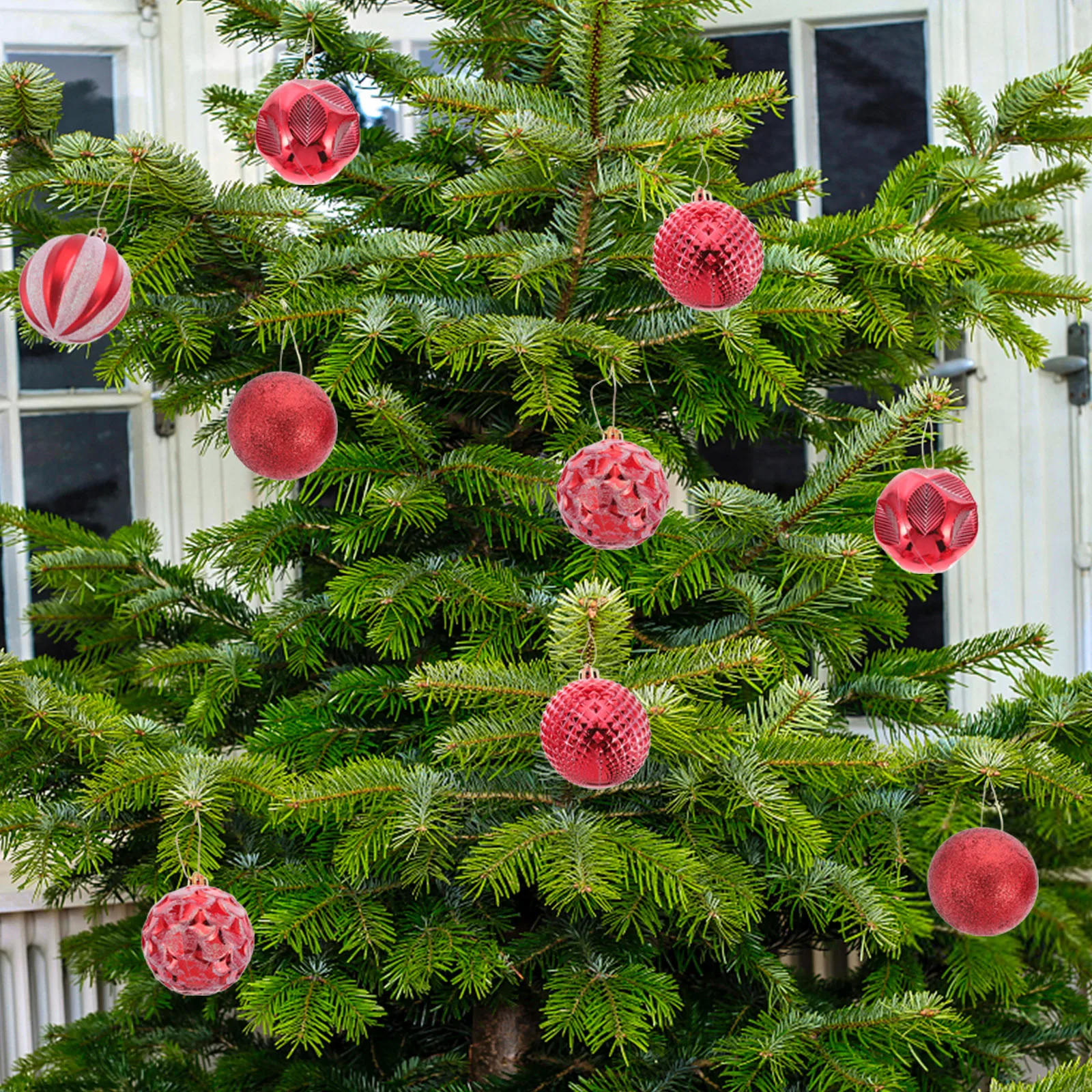 

12Pcs Christmas Tree Decorative Balls Stylish Unique Design Bright Colors Festive Party Decor Home Ball Decor