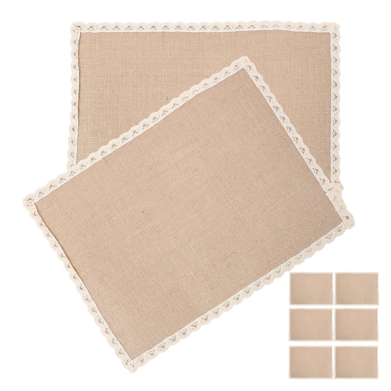 8Pcs Natural Jute Placemats 30x40cm Rectangular Woven Burlap Table Mats with Sophisticated Lace Trim for Daily Use Special