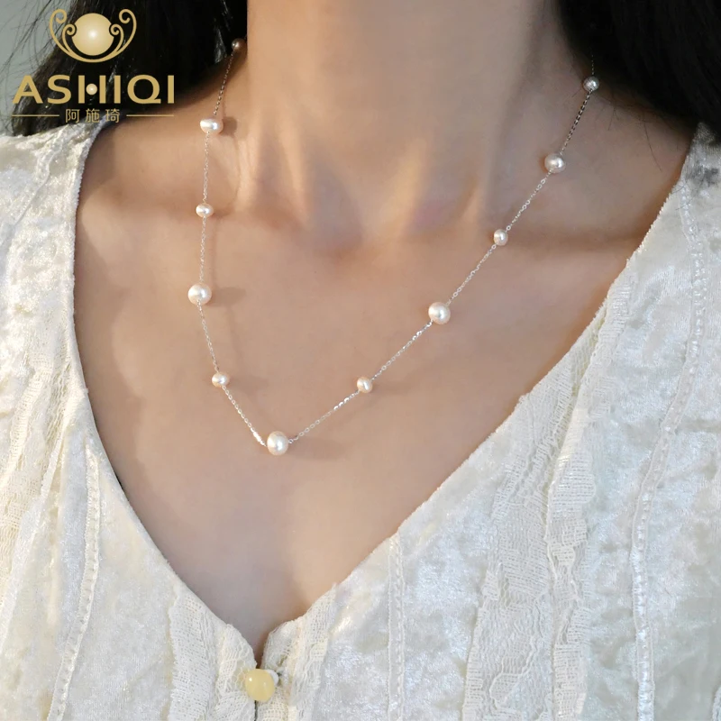

ASHIQI Natural Freshwater Pearl Pendant Necklace 925 Sterling Silver Fashion Jewelry for Women 2022 New