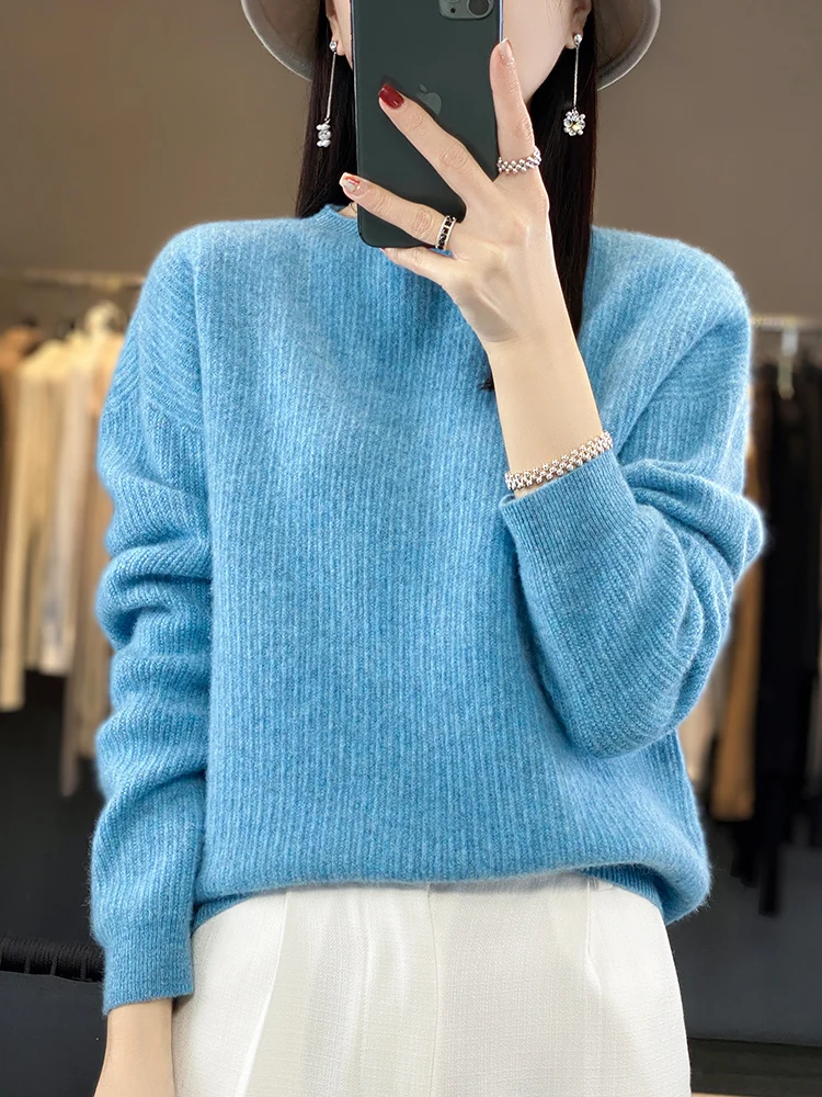 100% Merino Wool Women Knitted Sweater Soft O-Neck Long Sleeve Pullover Tops Spring Autume Winter Clothing Jumper Knitwear