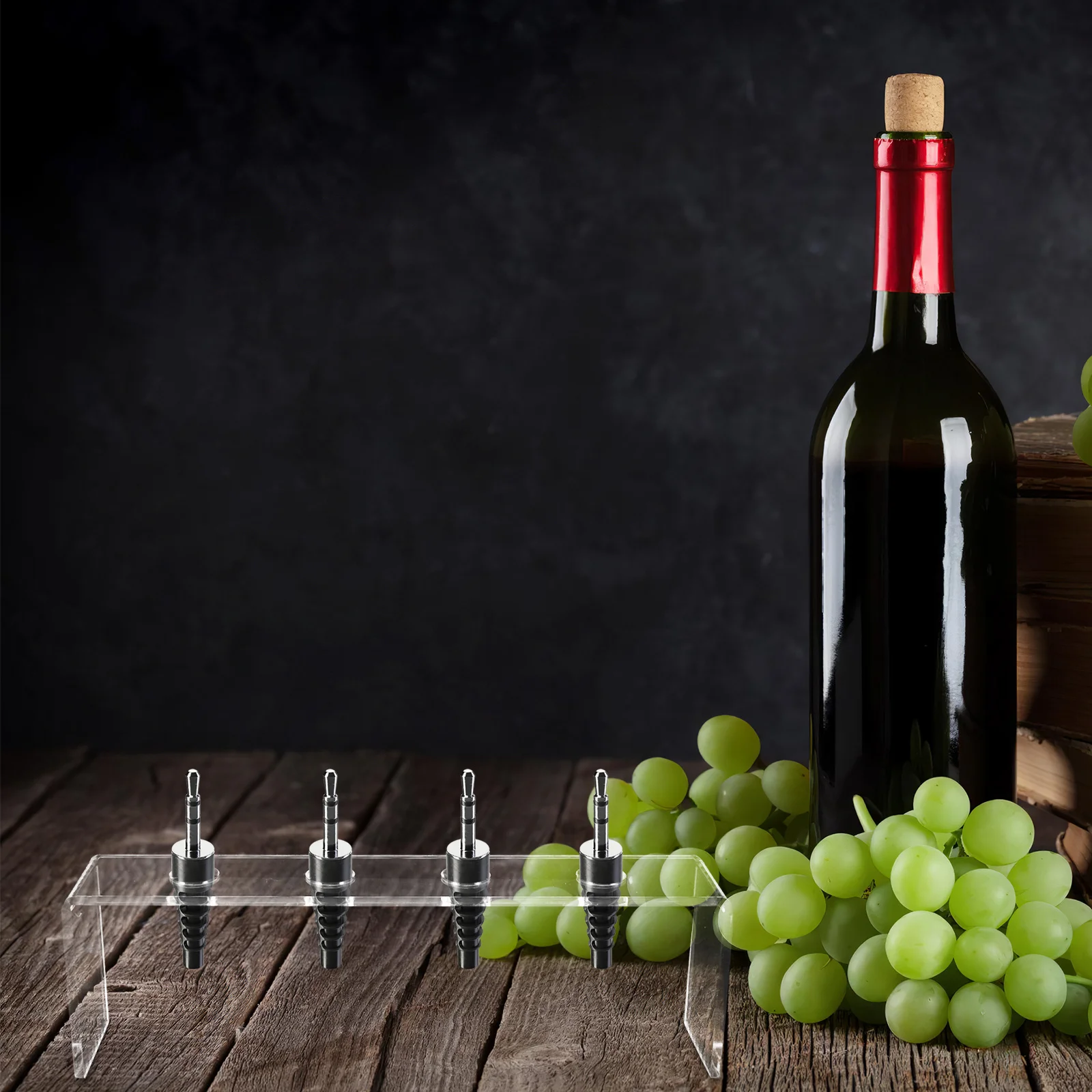 

Small Acrylic Riser Stand for Wine Stopper Storage 4 Tier Display Holder Bottle Topper Organizer Tabletop Kitchen Decor