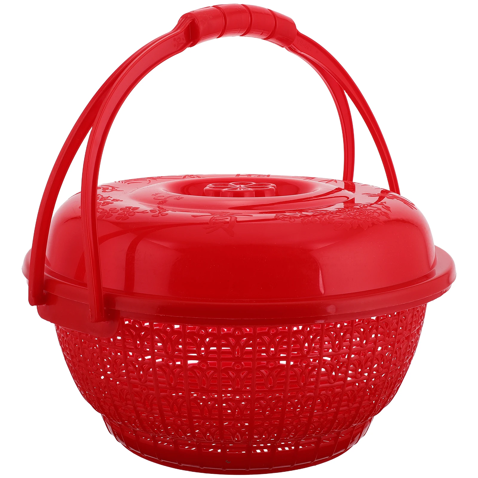 

Red Round Handheld Basket for Fruits Vegetables Eggs Bread Storage Kitchen Container Safe Material Portable Wire Baskets
