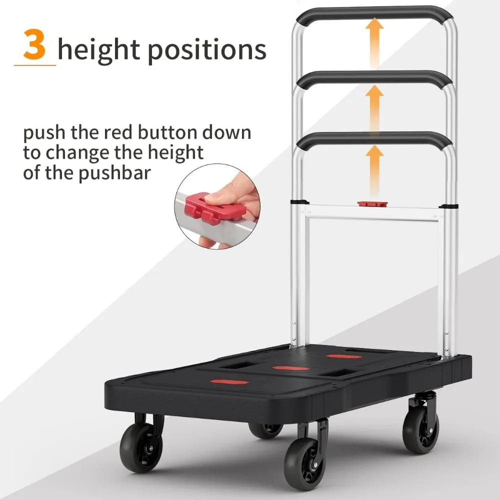 Imagem -03 - Caminhão de Mão Plataforma Portátil Totalmente Dobrado Compact Push Cart Heavy Duty Dolly Ferramentas de Manuseio Prático 330lbs Capacidade