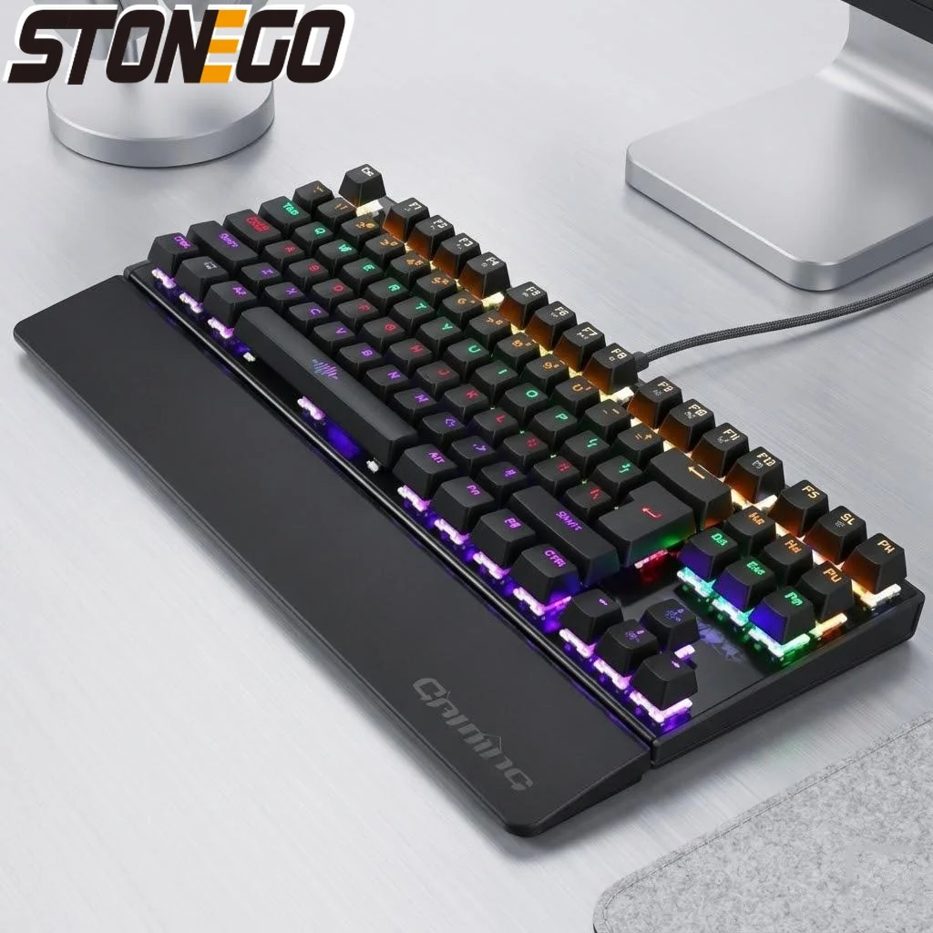 Wired Mechanical Gaming Keyboard with Backlight 26 Anti-ghosting Keys Colorful LED Illuminated Keyboard for Gamers