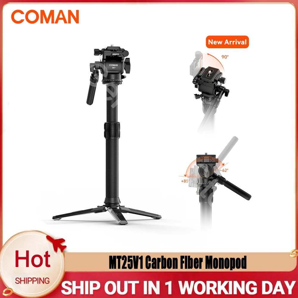 

COMAN MT25V1 Carbon Fibre Monopod with Hydraulic Fluid Video Head Arca Swiss Quick Release Plate for DSLR Camera Shooting