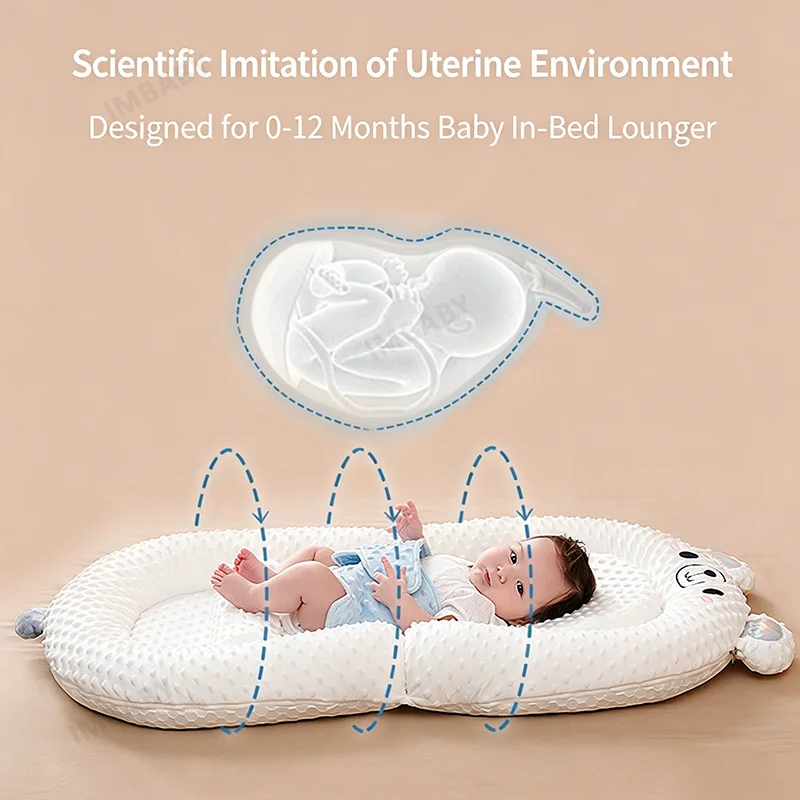 IMBABY Baby Crib with Mosquito Net Portable Foldable Newborn Crib Slanted Pillow Infant Anti Spitting Milk Feeding Bed Bedding