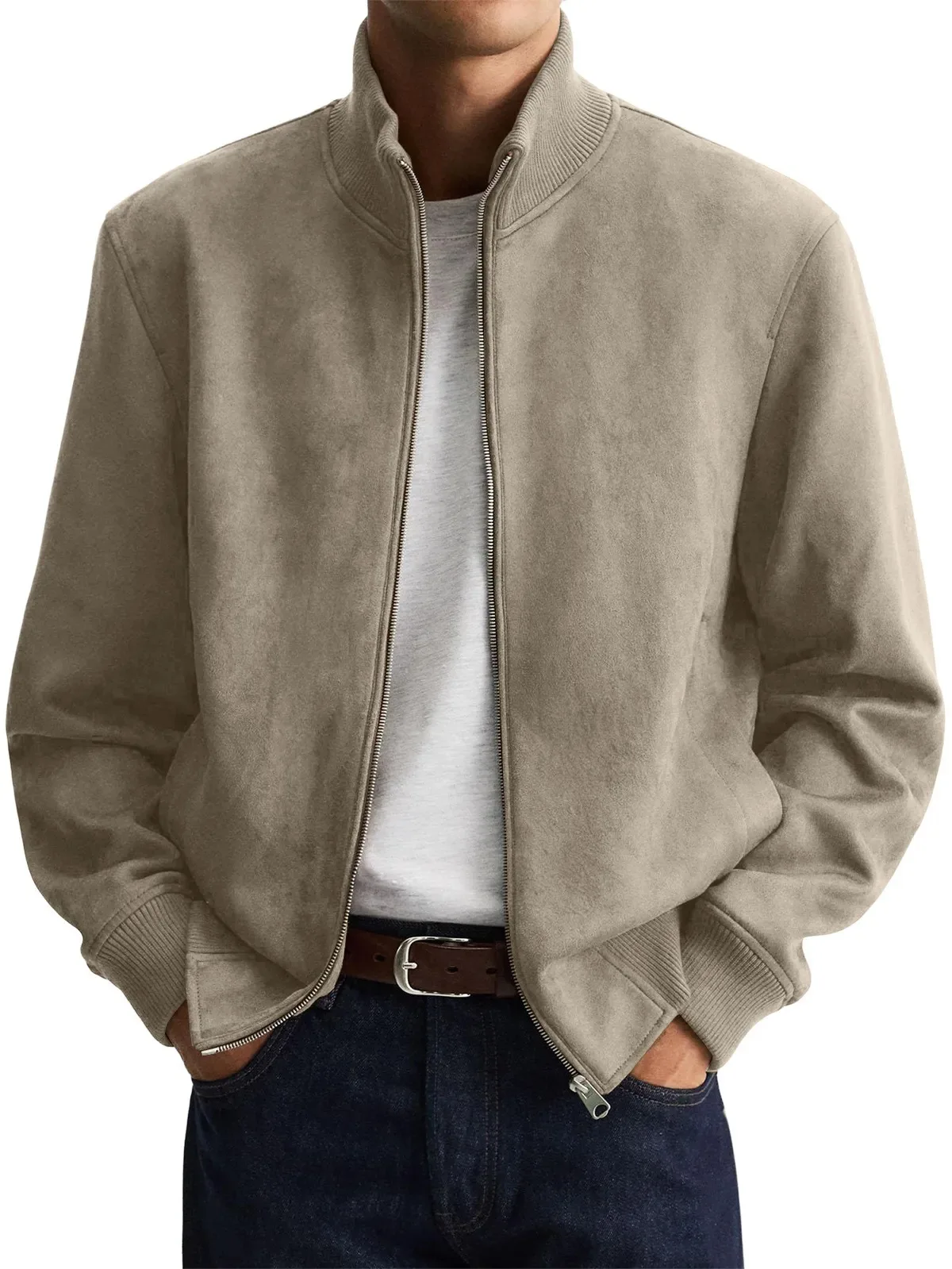 Men's High-Class Casual Long-Sleeved Jacket 2026 Winter Season Buttoned Stand-Up Coat Simple Solid Color