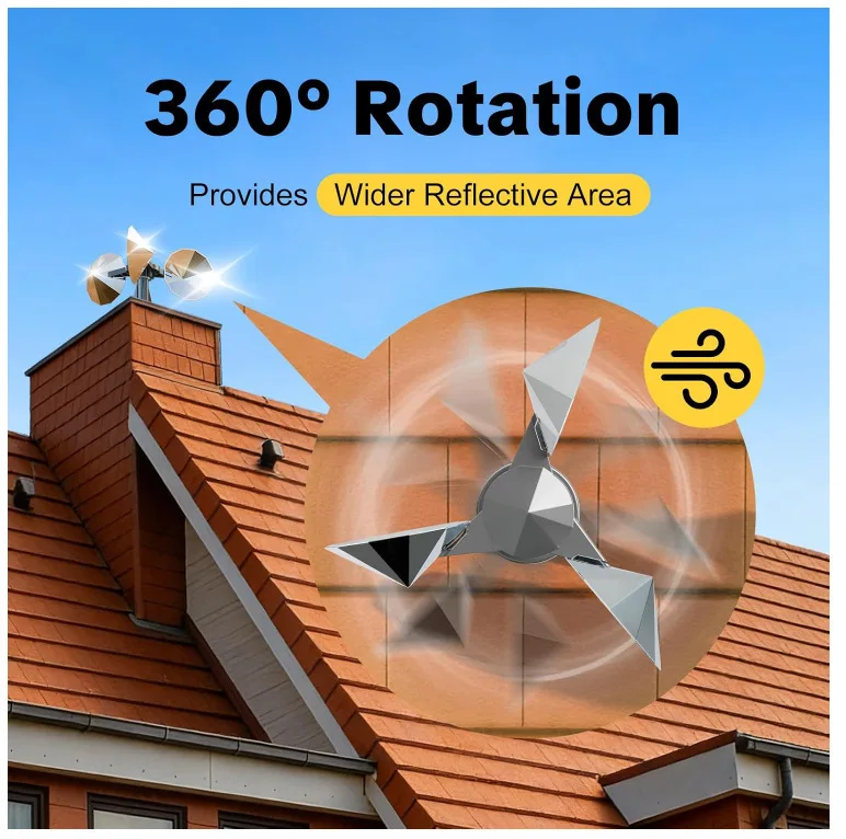 360° Rotate Reflective Bird Repeller Wind Spinner, Double Sided Mirror Bird Deterrent for Outdoor Roof Yard