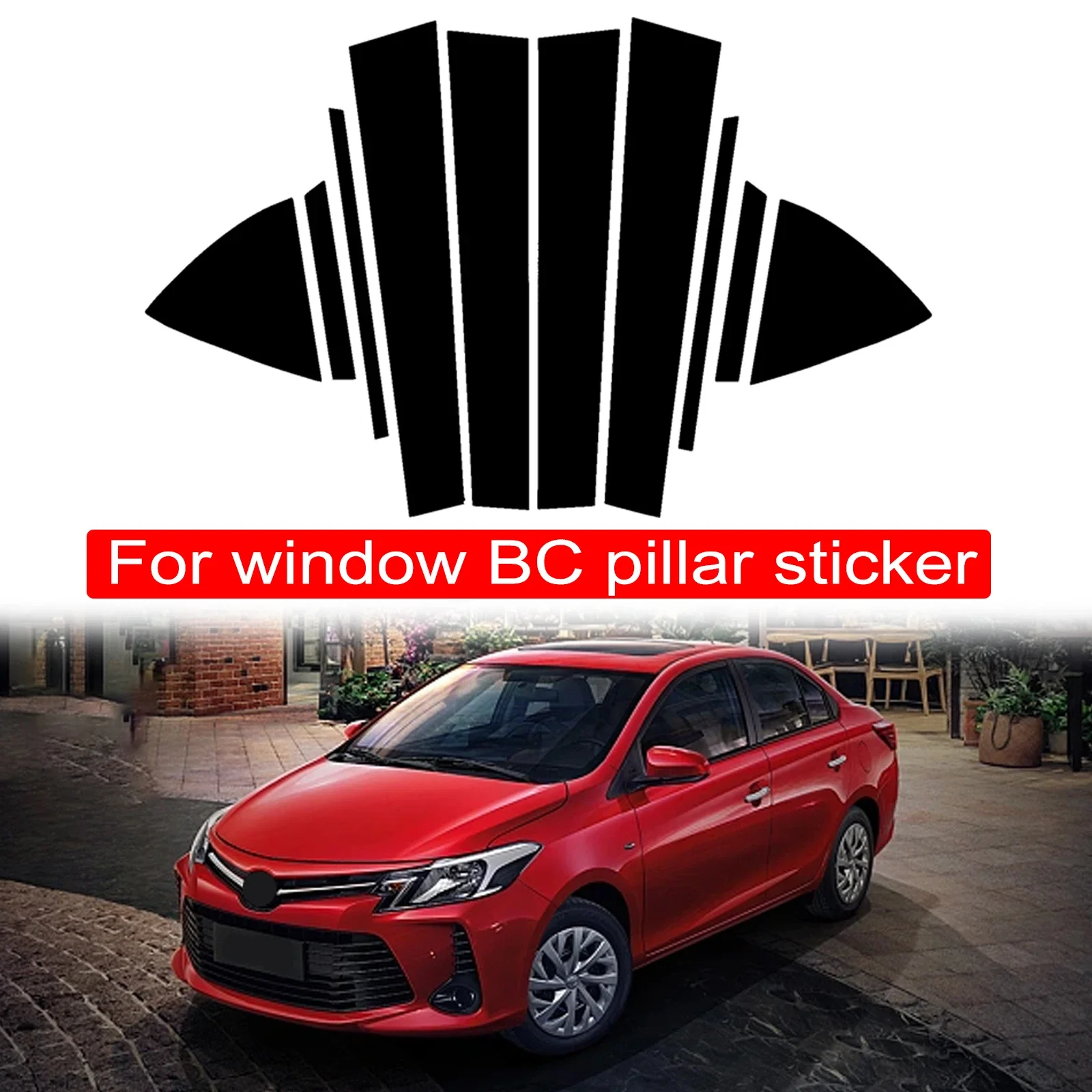 

10PCS Polished Pillar Posts Fit For Toyota Vios 2014-2019 Window Trim Cover BC Column Accessories Sticker Gloss Black