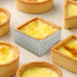 Perforated Tart Ring Stainless Steel Tartlet Molds Square Shape Mould Cake Circle French Pastry Baking Tool, 5 Pack