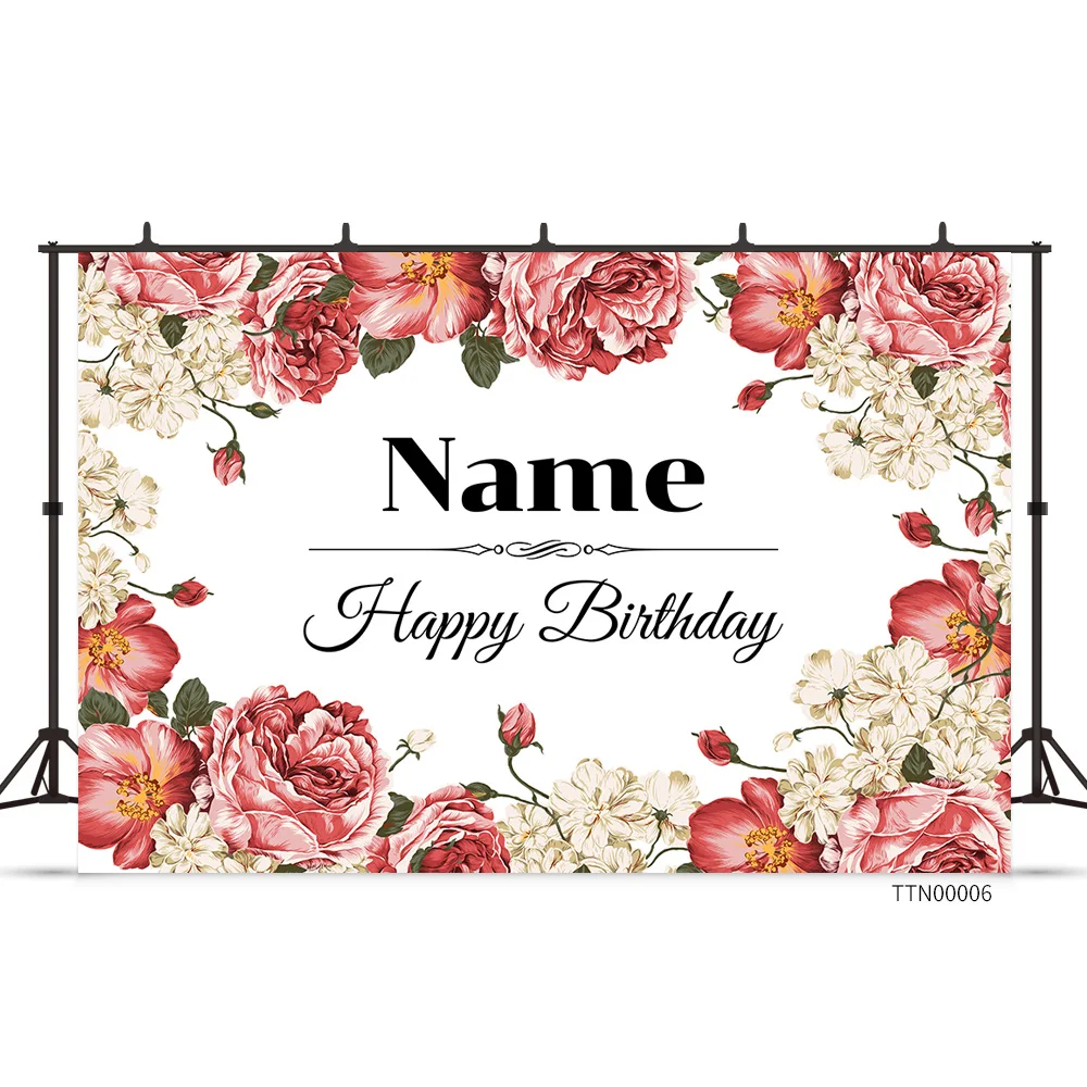 Custom Name Red Flower Wall Wedding Princess Baby Birthday Party Portrait Photocall Backdrops Vinyl Photography Backgrounds