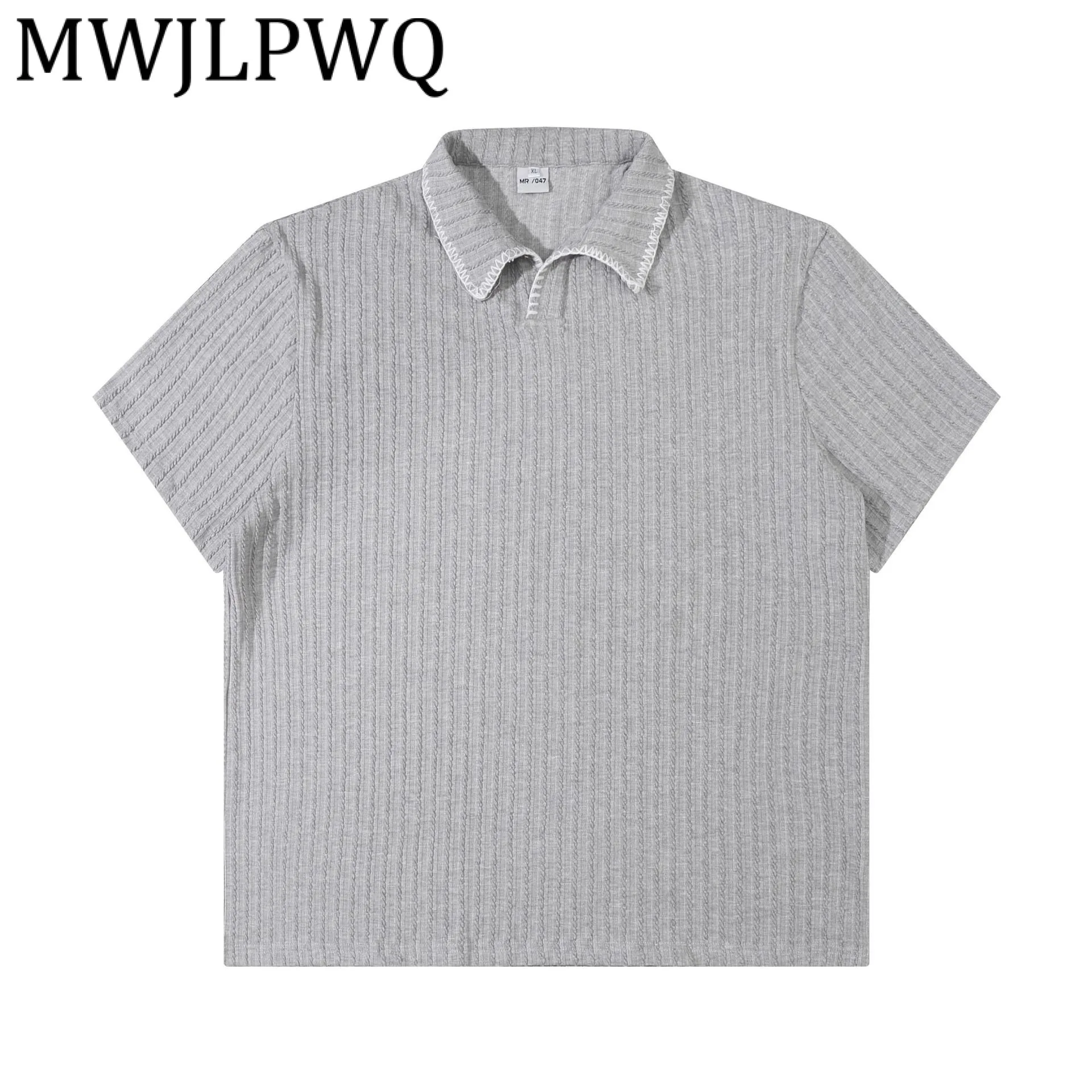 

MWJLPWQ American Style Simple Knit Design Short Sleeve T-Shirt Male Lapel Niched Casual Tops Modish 2025 Summer New 12570
