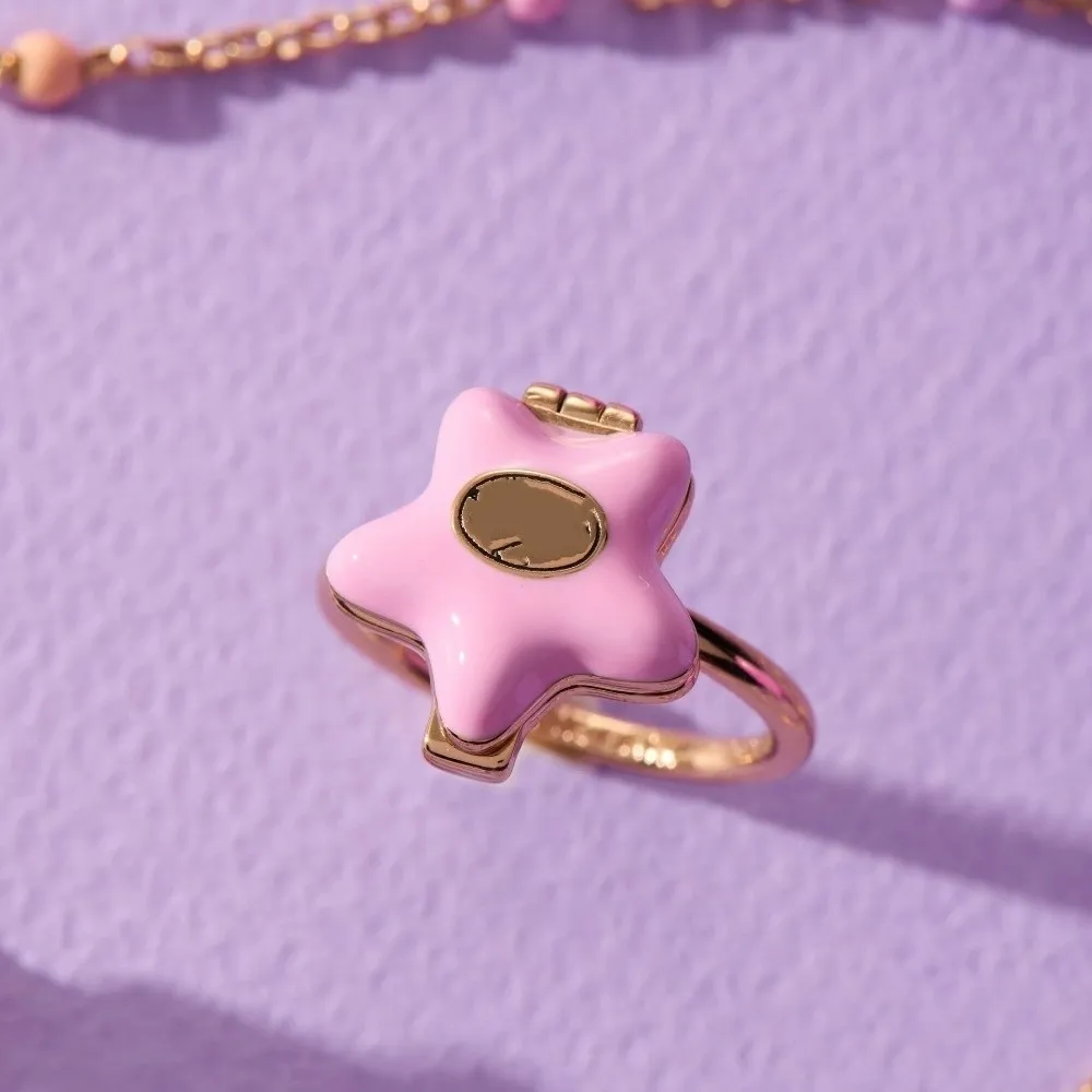 Alloy Opening Closing Phase Box Necklace Cute Pink Gold Color Pendant Choker Interesting Unique Pentagram Heart Ring Daily