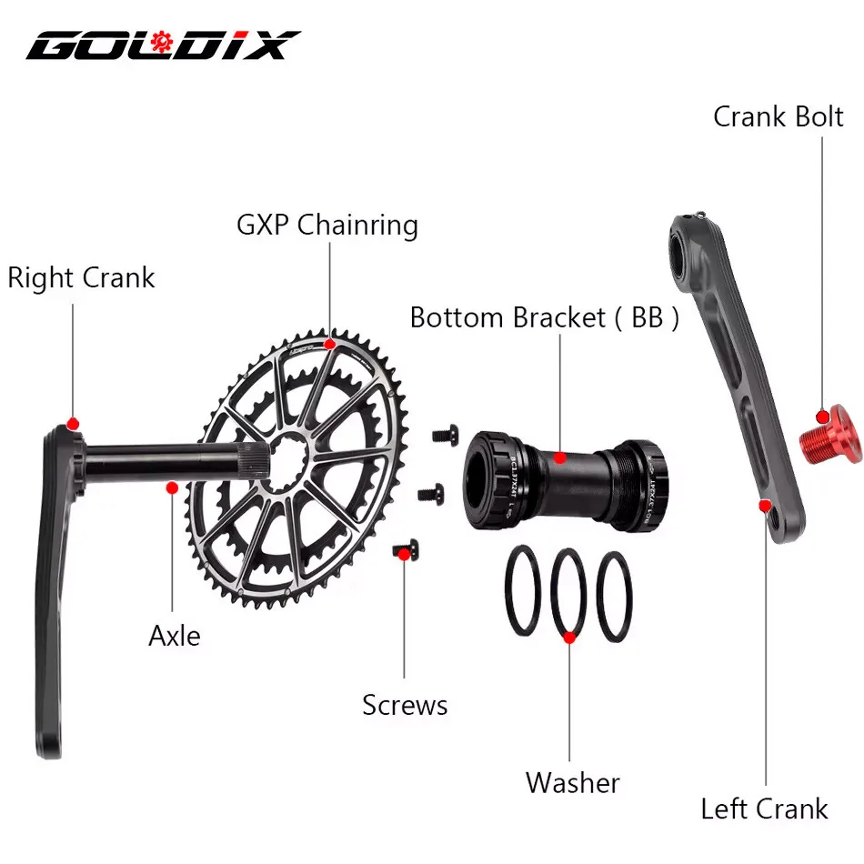 GOLDIX CNC Cranks Bicycle Crankset BSA BB92 Gravel ROAD Crank 160/165/170/175mm Chainring Crown 50-34T forCarbon Fiber Frame