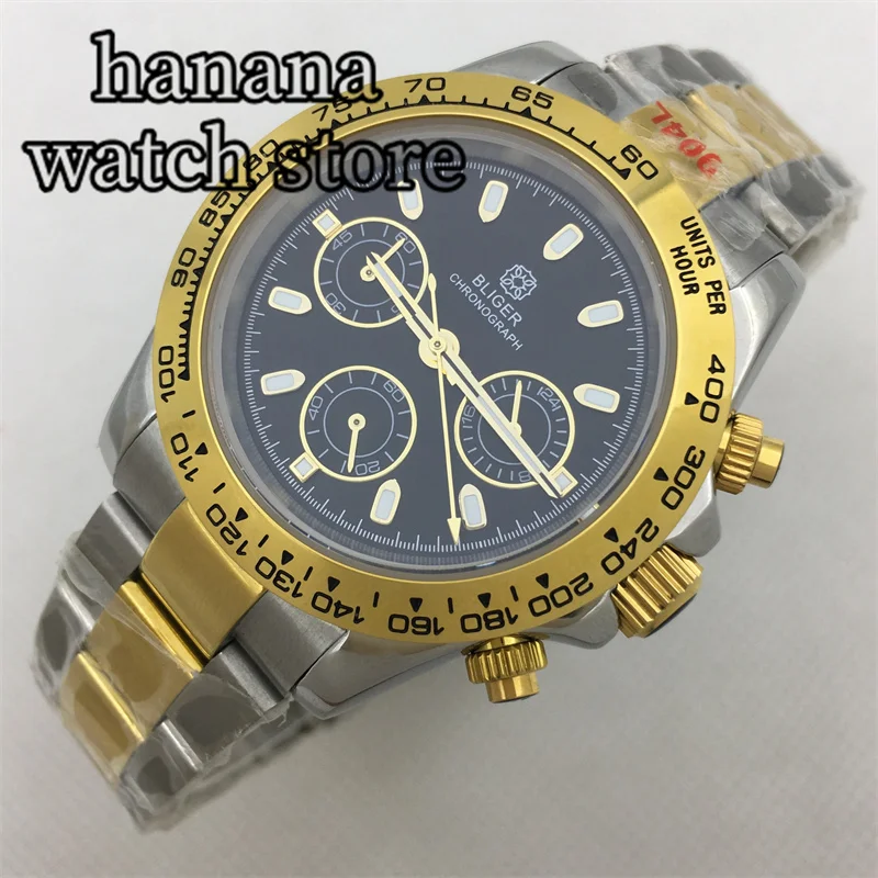 بليجر-ساعة رجالي كوارتز ران الثانية كرونوغراف ، فضي وذهبي ستانلس ستيل ، زجاج ياقوت ، VK63 ، 39 مللي متر