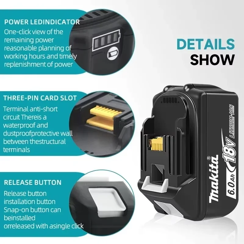 แบตเตอรี่ Makita รุ่น BL1860B 18V 6.0Ah LXT ลิเธียมไอออน ชุดอุปกรณ์ ชาร์จได้ ใช้แทนแบตเตอรี่เครื่องมือไฟฟ้าไร้สาย เลื่อย พร้อมที่ชาร์จ