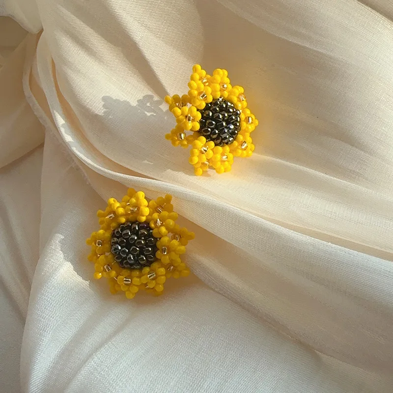 Handmade Beaded Sunflower Earrings