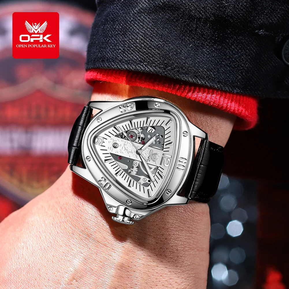 Reloj para hombre marca OPK, reloj de cuarzo con esfera grande triangular a la moda informal para hombre 8168