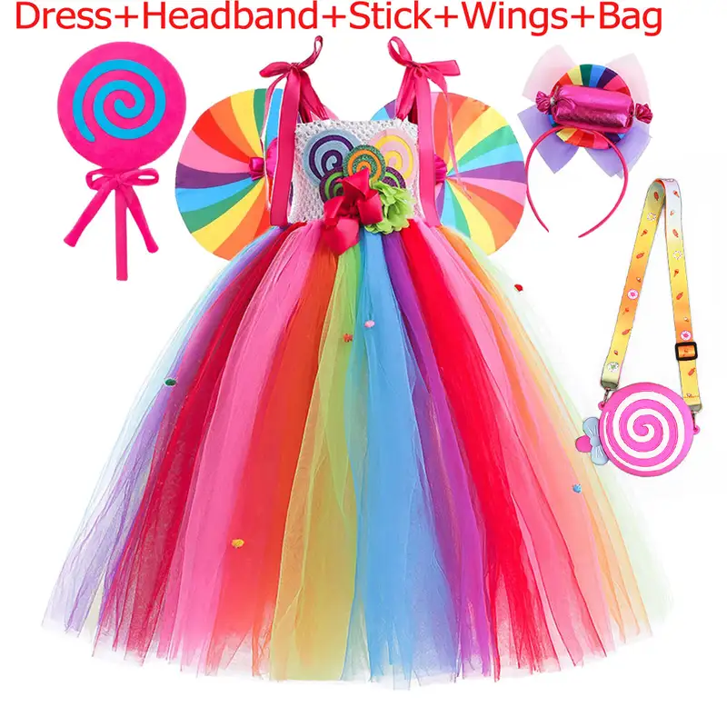 Lollipop Candy Dress Costume Sweet Girl Carnival Purim Apparel Toddler Rainbow Colorful Tutu Off Shoulder Princess Party Frocks - Image 13