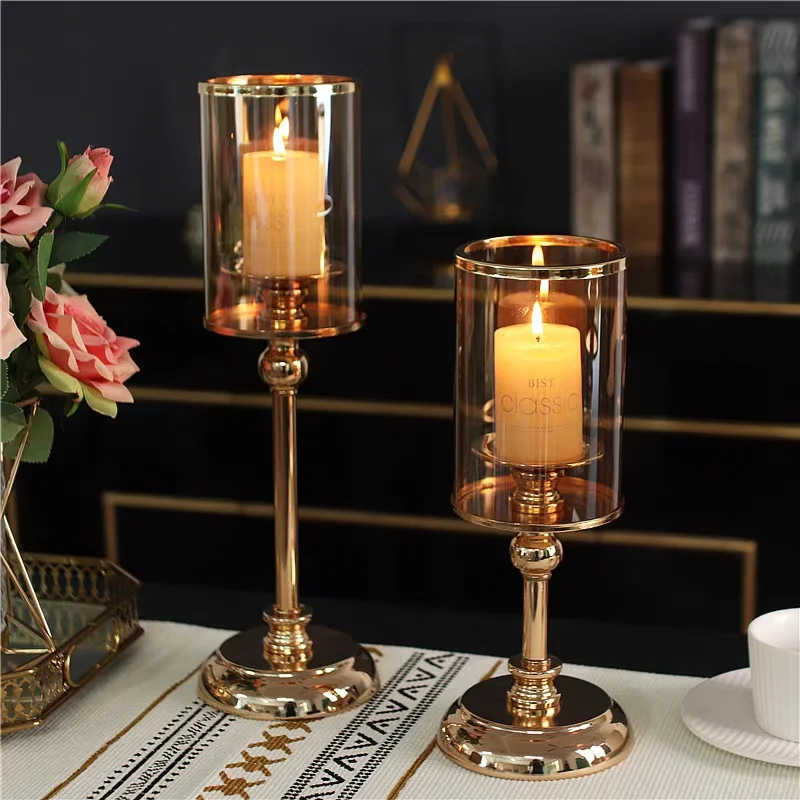 Silver Candle Holder Luxury Centerpiece Wedding Christmas Festival Hotel Home Decoration Golden Glass Candlestick