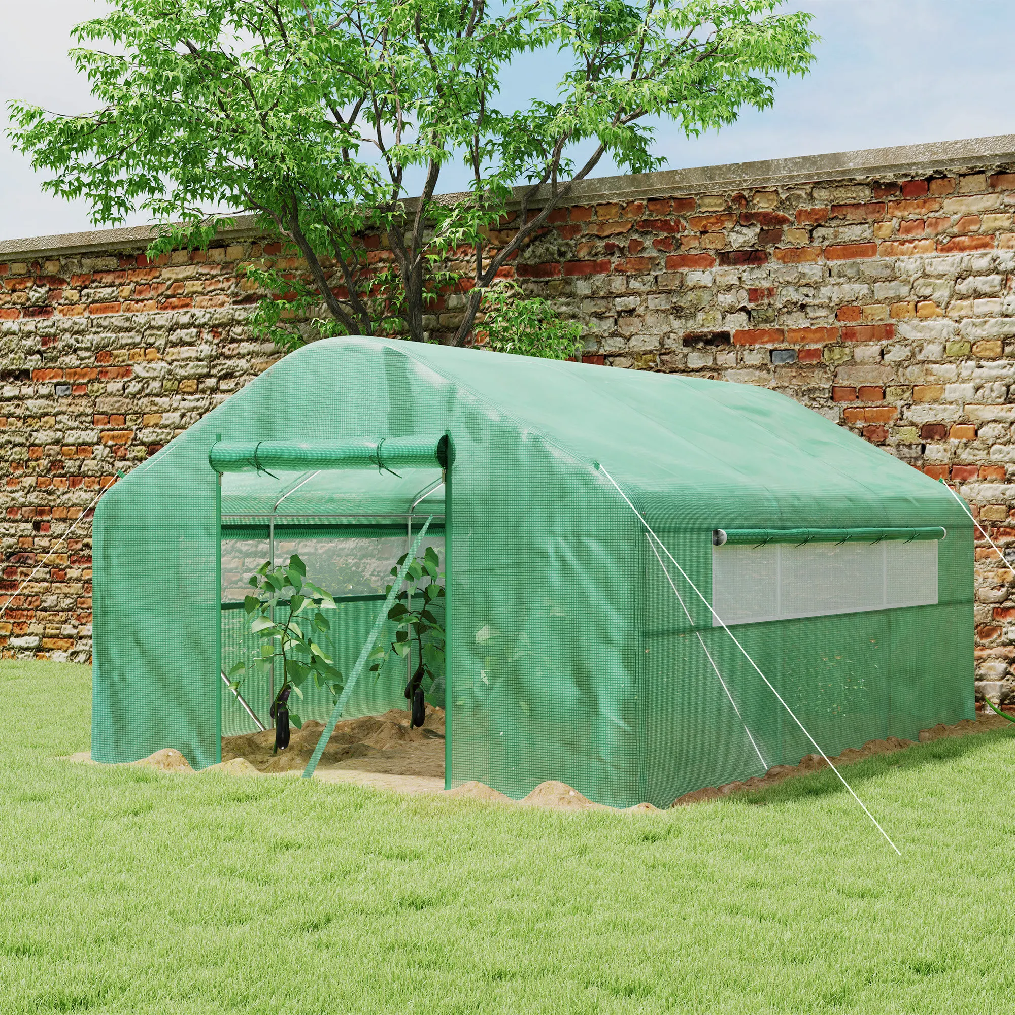 13  x 10  x 6.5  Tunnel Greenhouse Hoop House with Upgraded Galvanized Steel Frame and Large Windows, Green