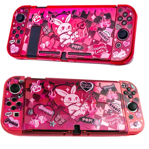 Imagen 1 del producto Funda transparente Ruby Red para Nintendo Switch / OLED / Switch 2 - Carcasa protectora antipresión portátil con efecto iridiscente