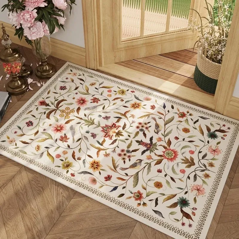 Retro Artistic Floral Bird Pattern Area Rug Boho Ethnic Style Entrance Doormat Bedroom Living Room Kitchen