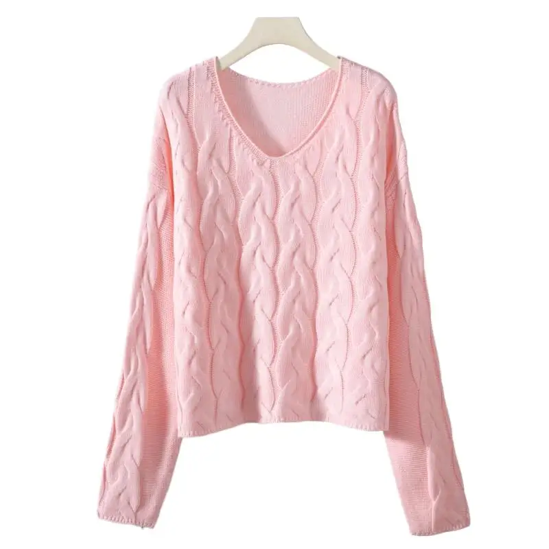 Sweater women's knitting pullover  2025 autumn/winter fashion casual Knitted Top  lazy style V-neck Twists basic