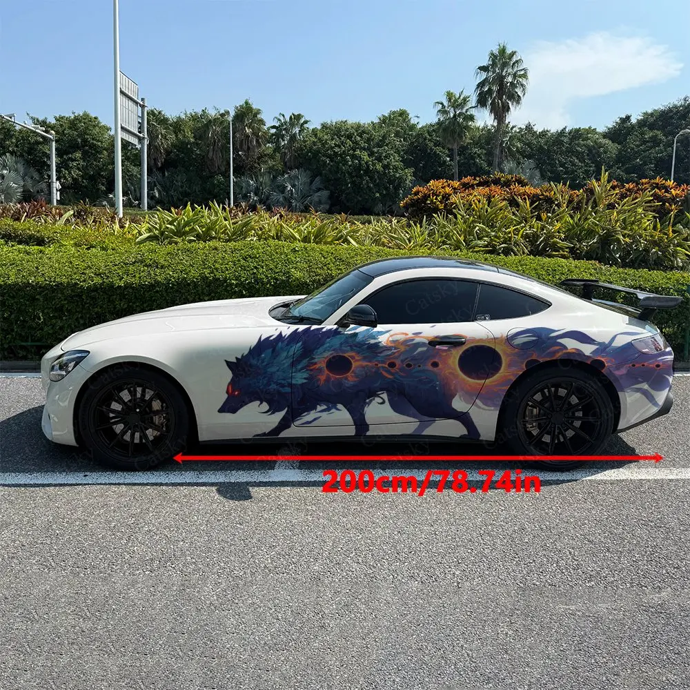 Fantasy Color Wolf Path, 2pcs, Durable, Fade-resistant, Enhance Vehicle Aesthetics With Bold Artistic Design Car Vinyl Wraps